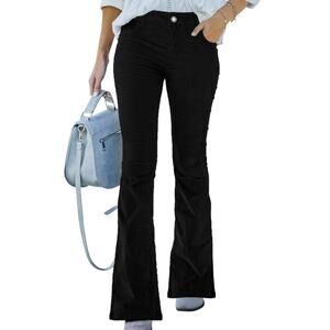 Qazel Vorrlon Womens Corduroy Pants High Waist Flare Wide Leg Pockets Size 16